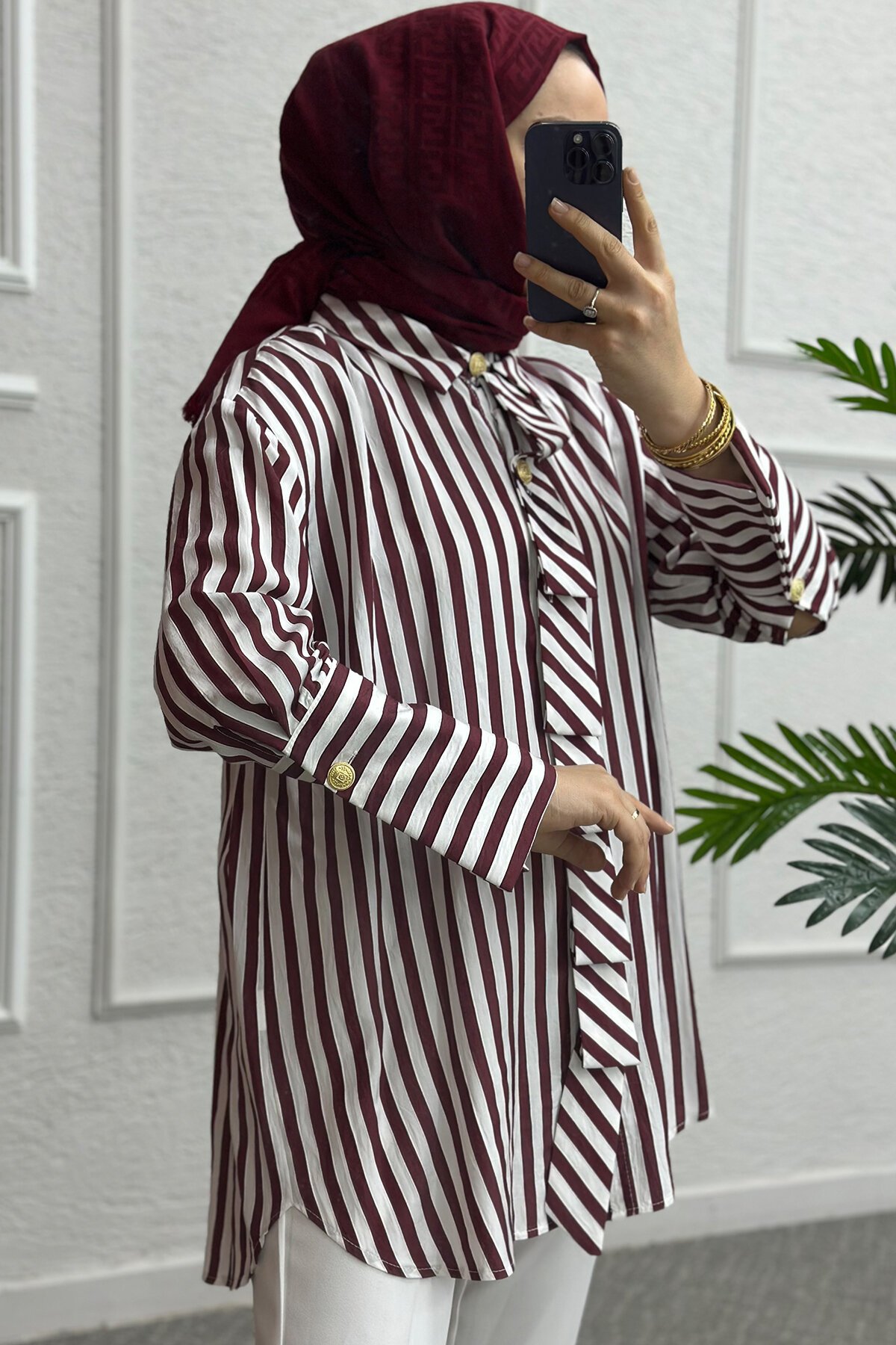 Bordo Çizgili Gömlek