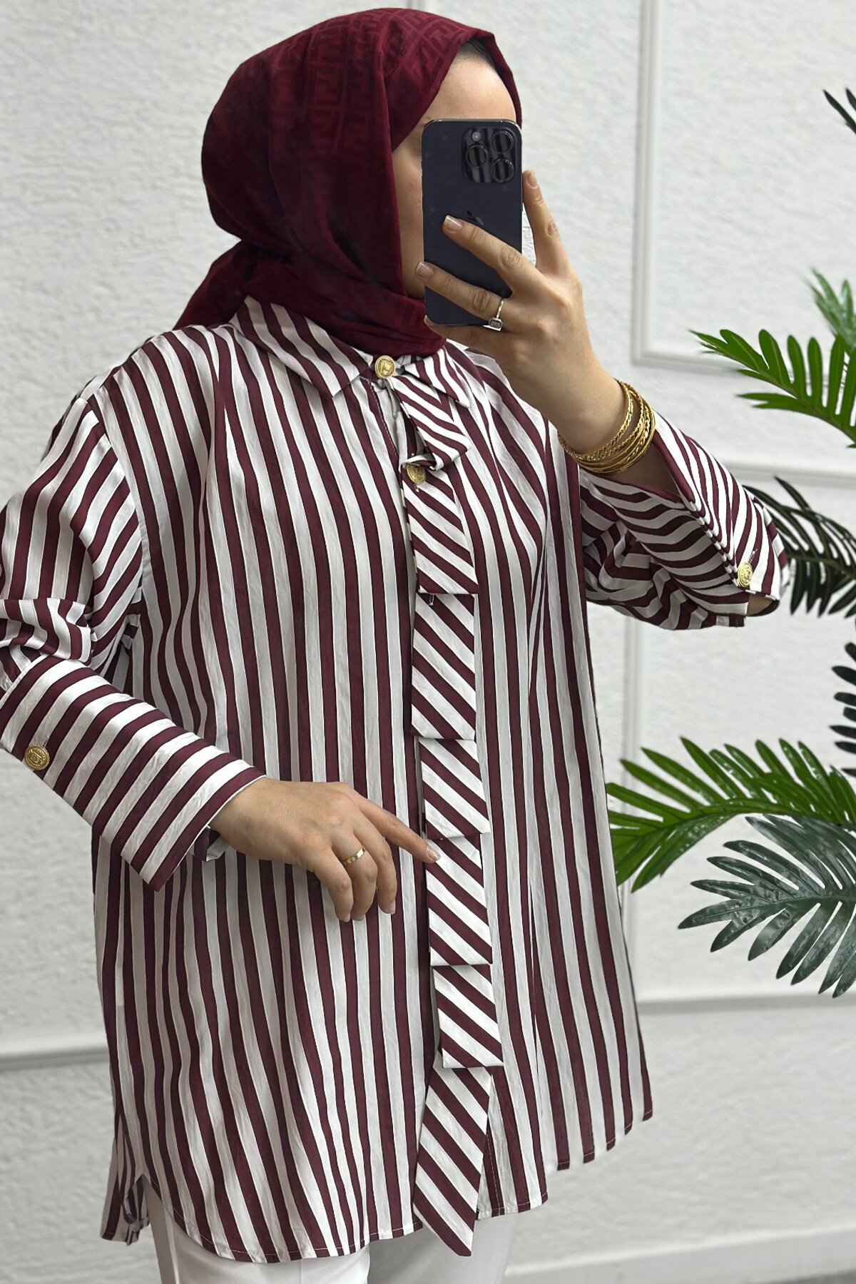 Bordo Çizgili Gömlek