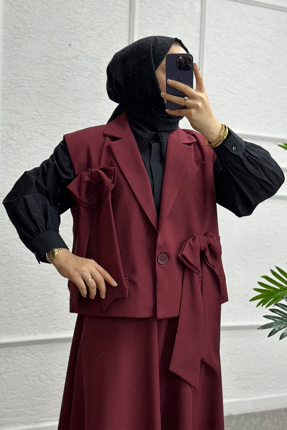 Bordo Fiyonk Etekli Takım