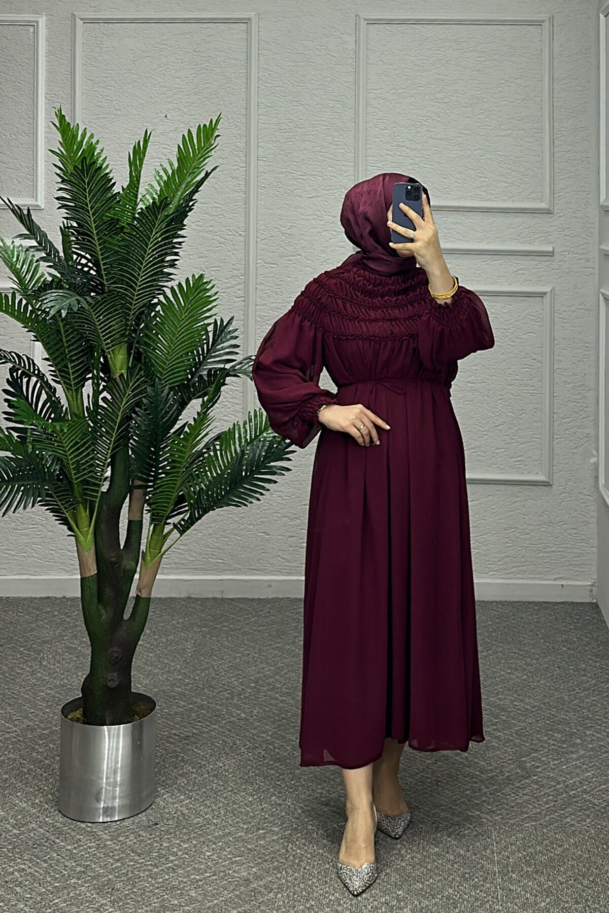 Bordo Pİraye Elbise