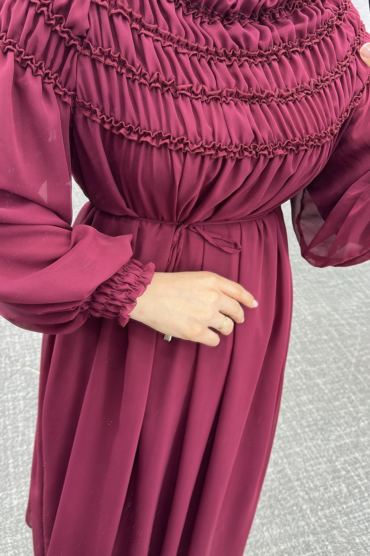 Bordo Pİraye Elbise