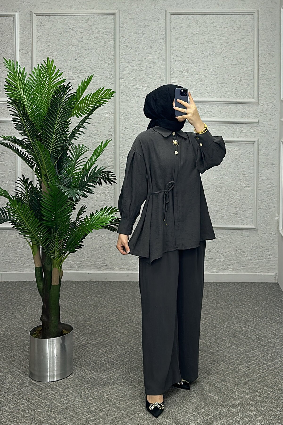 Antrasit İnem Pantolonlu Takım