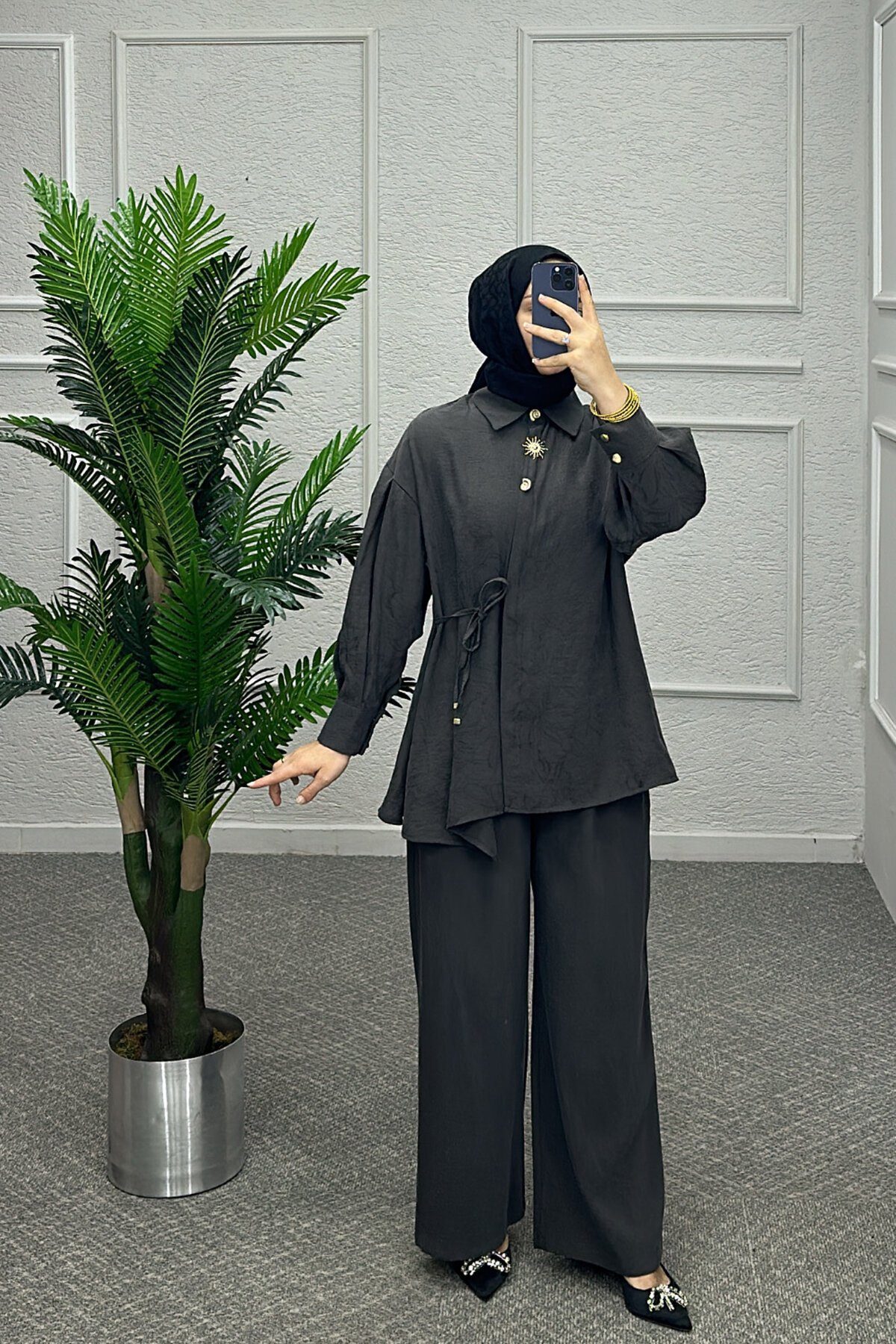 Antrasit İnem Pantolonlu Takım