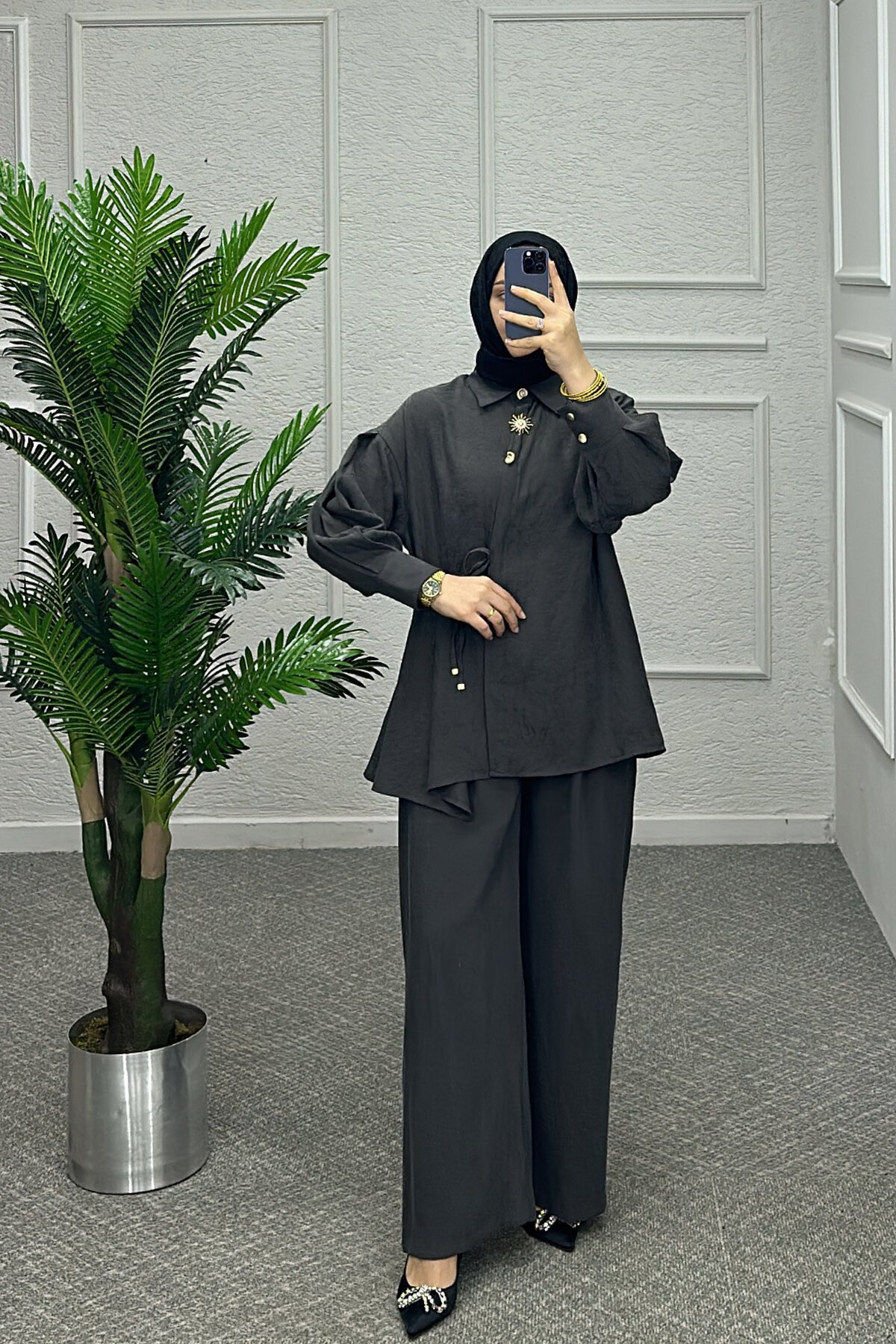 Antrasit İnem Pantolonlu Takım