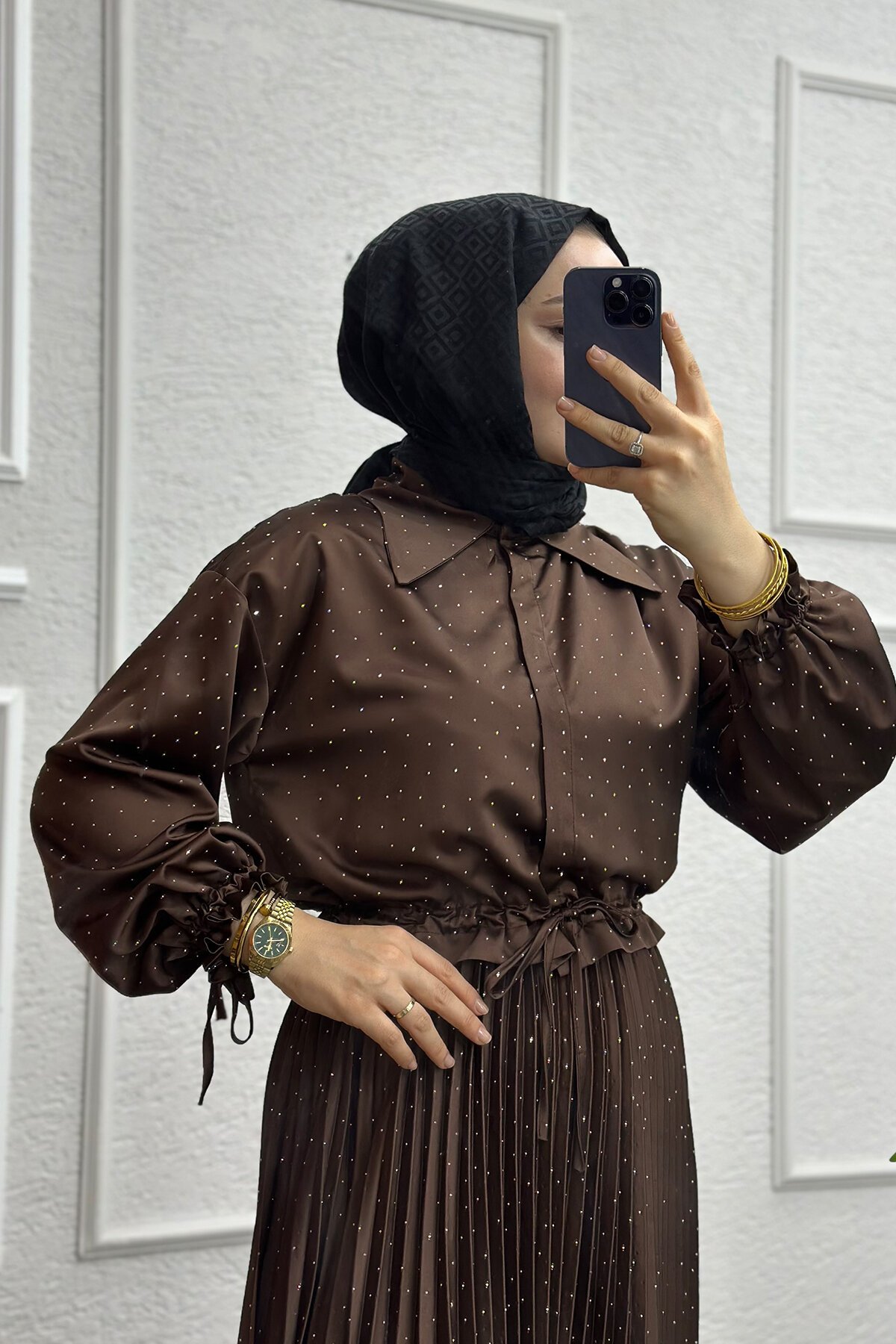 Kahve Yıldız Saten Etekli Takım