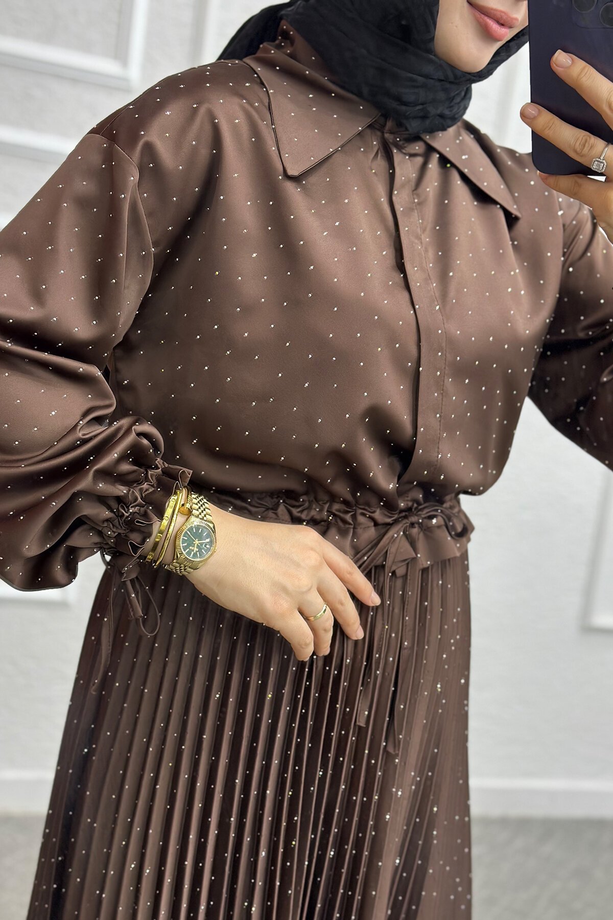 Kahve Yıldız Saten Etekli Takım