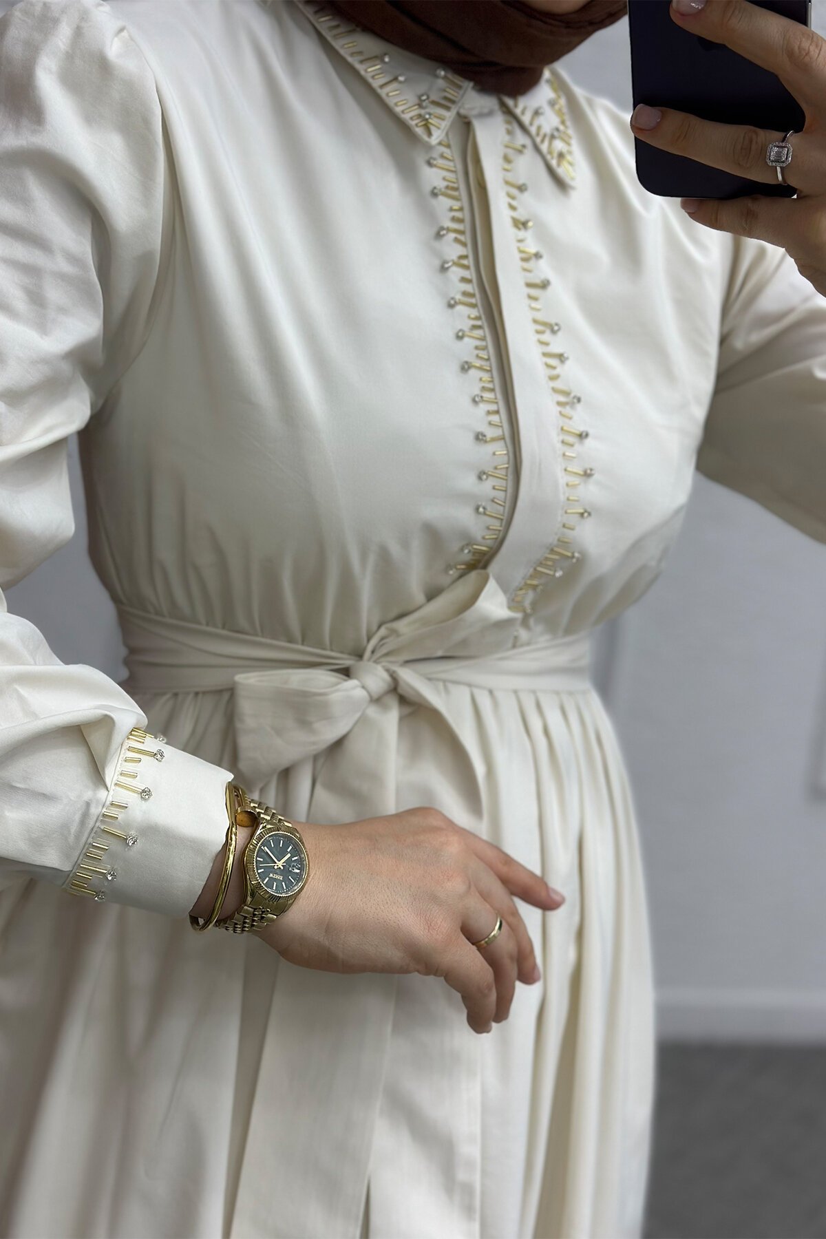 Krem Rengi Winika Elbise