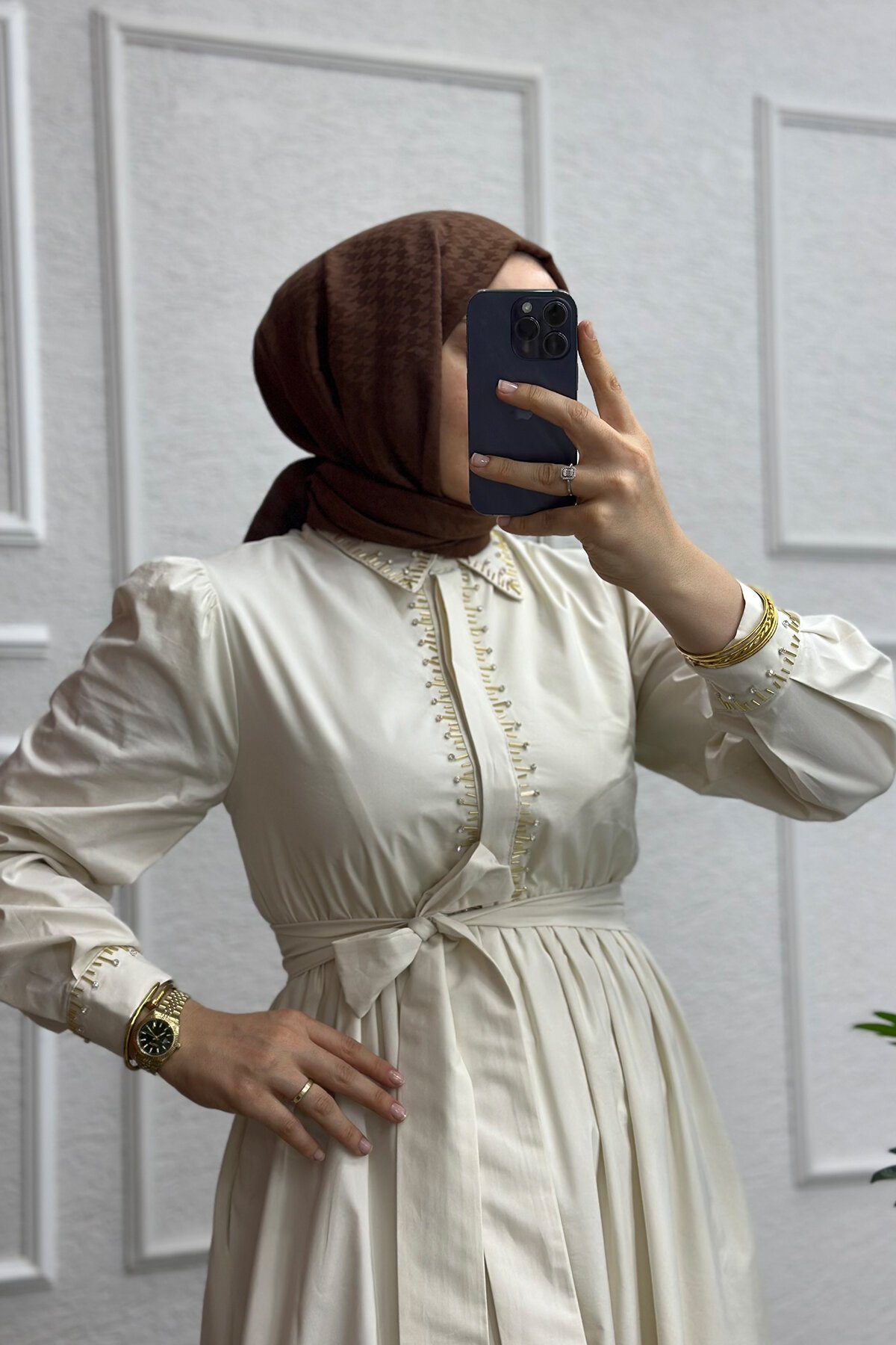 Krem Rengi Winika Elbise