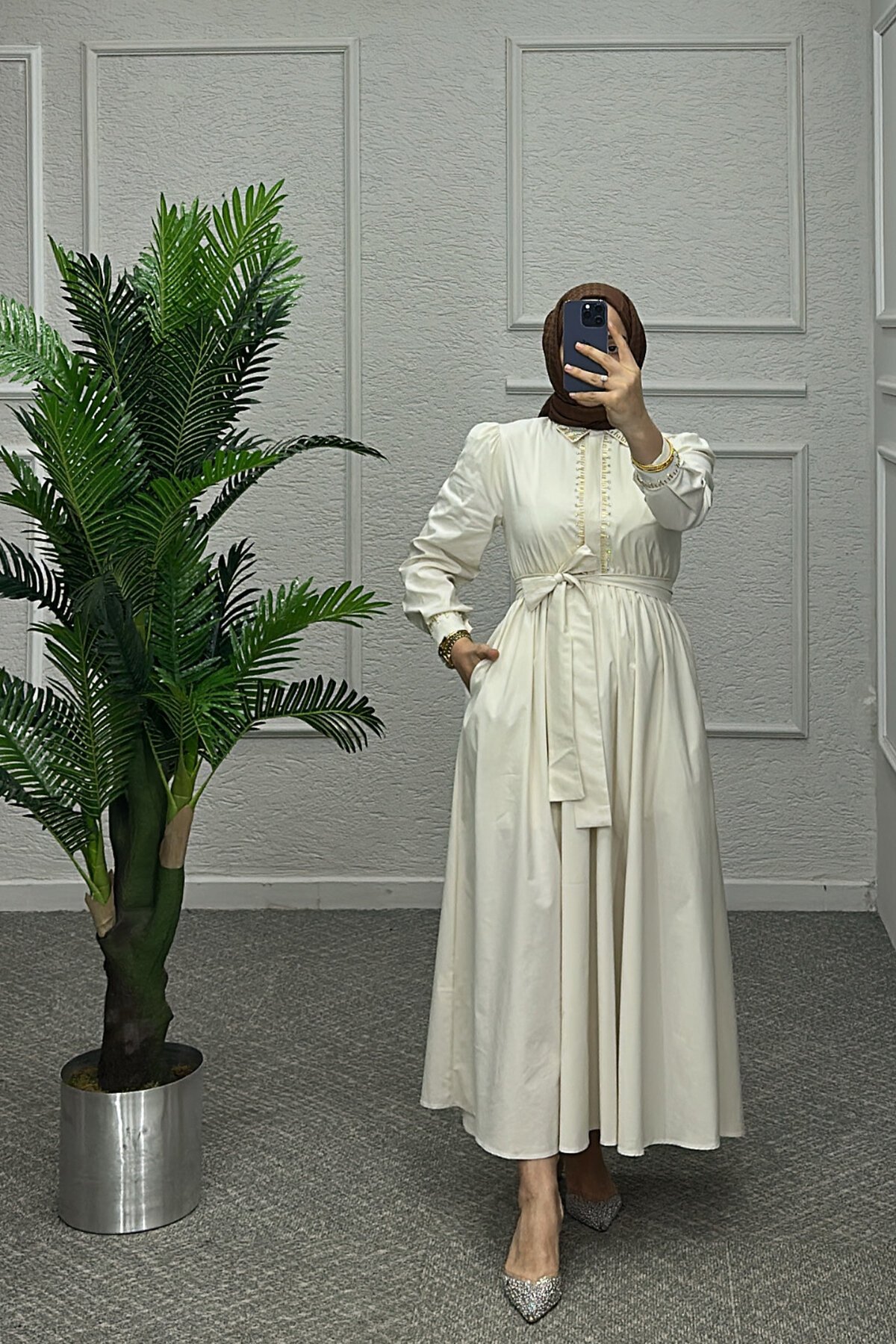 Krem Rengi Winika Elbise