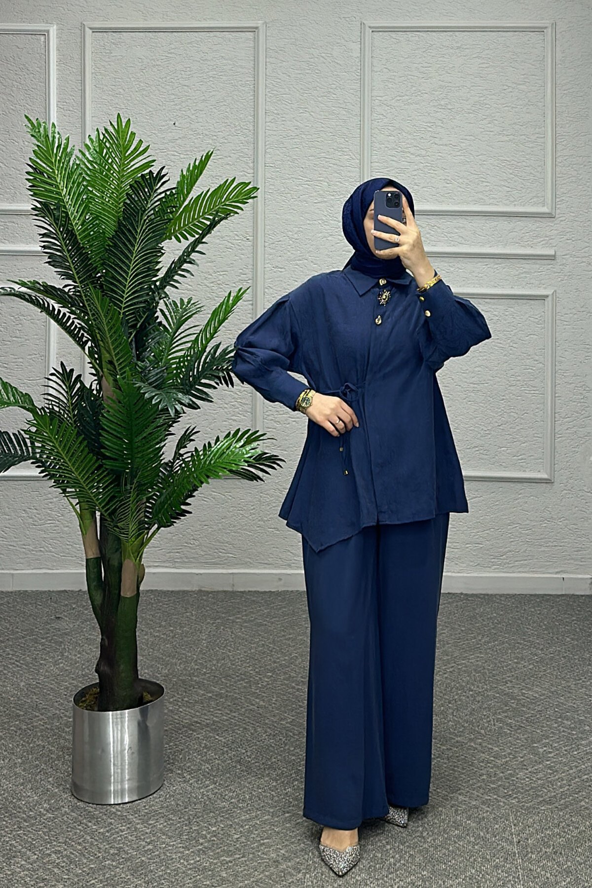 Lacivert İnem Pantolonlu Takım