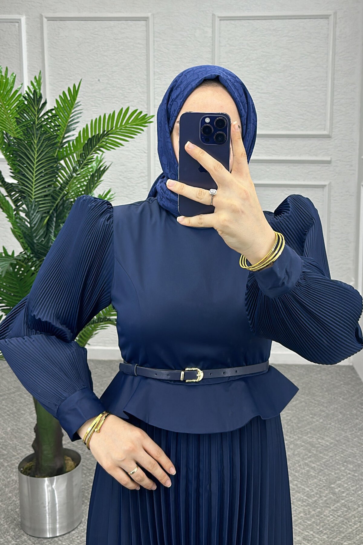 Lacivert Marly Pileli Elbise