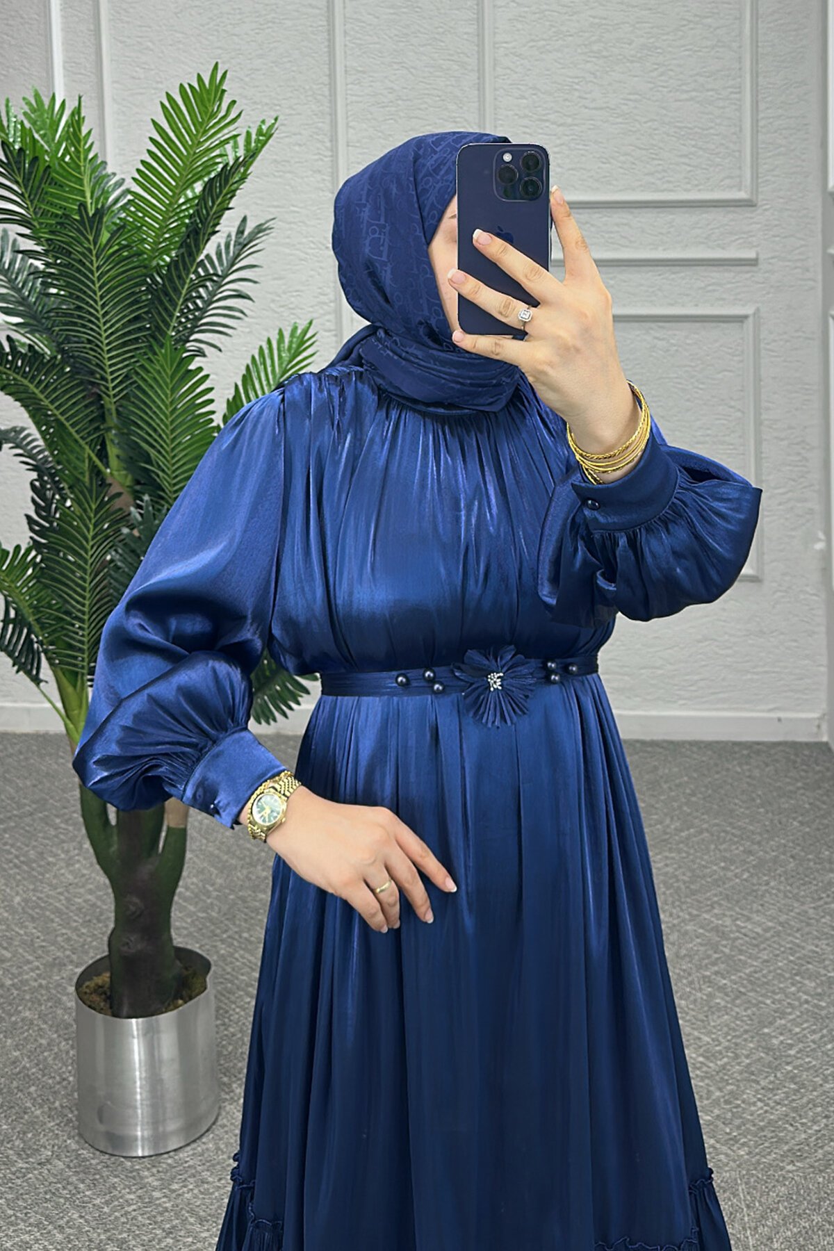 Lacivert Noure Elbise