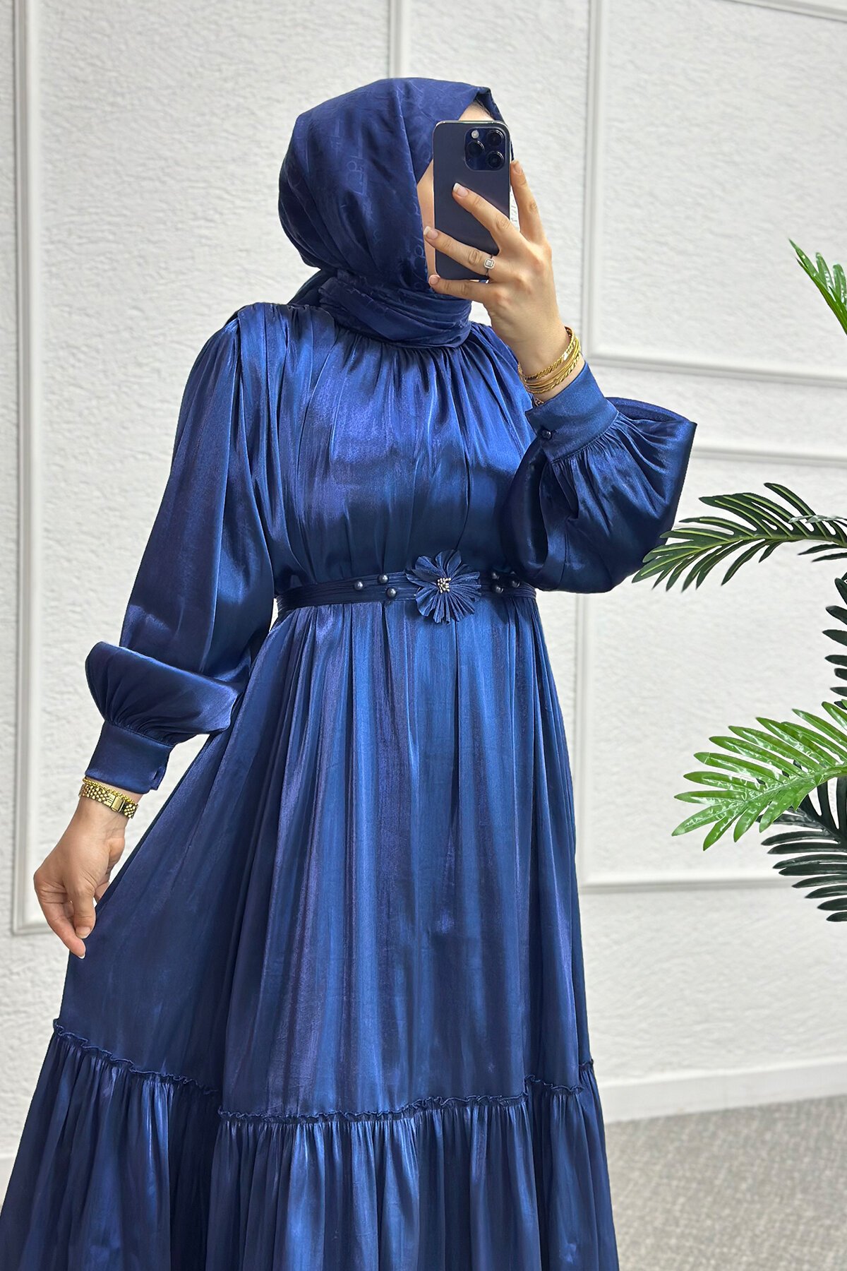 Lacivert Noure Elbise