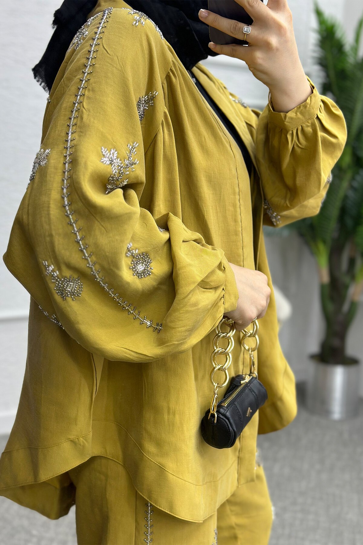 Yağ Yeşili İşlemeli Takım