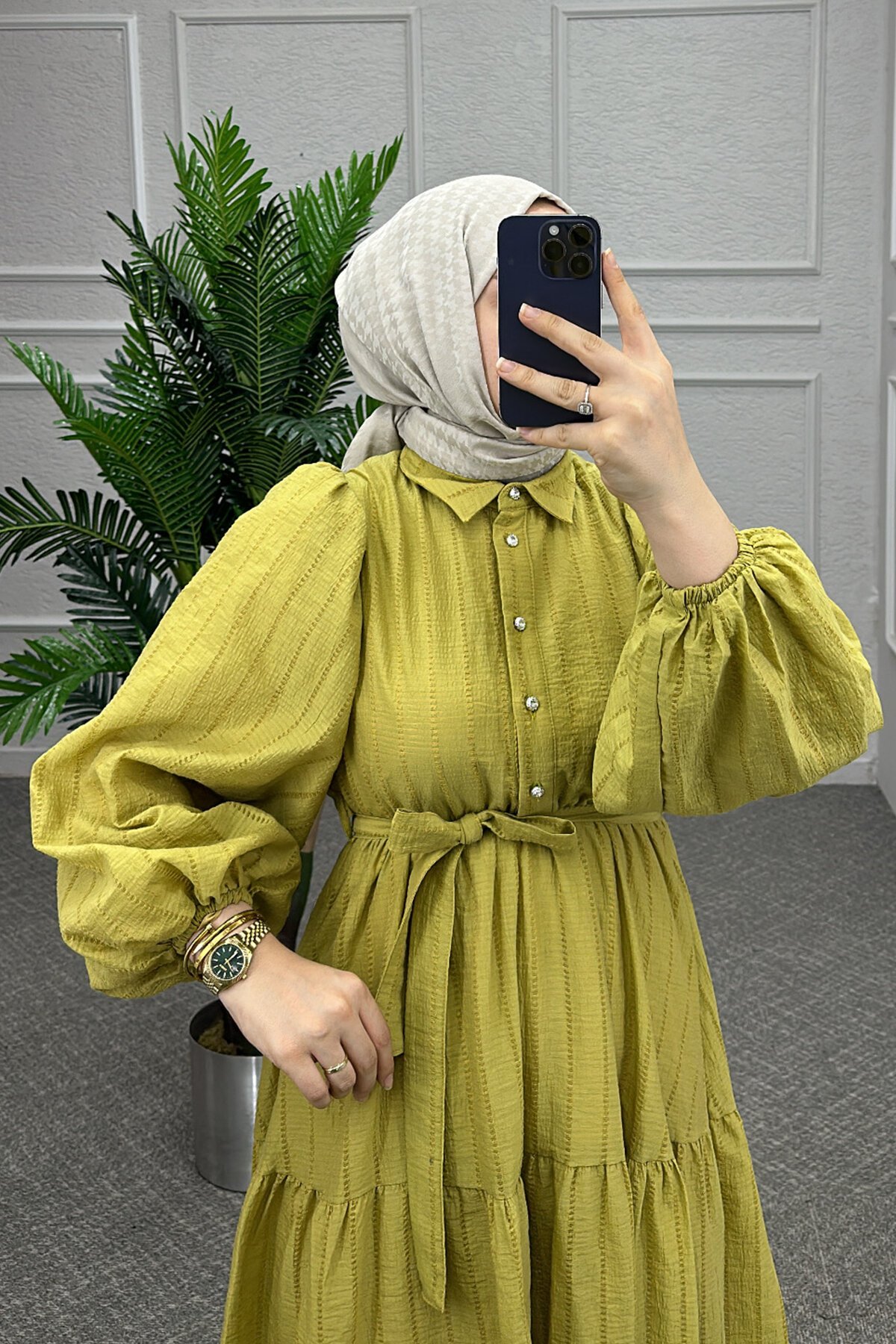 Yağ Yeşili Yade Elbise