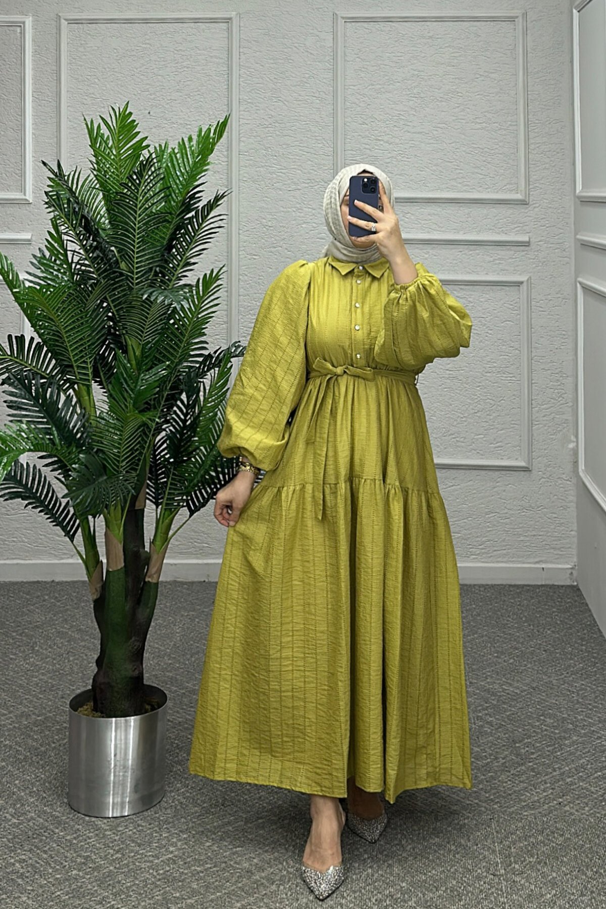 Yağ Yeşili Yade Elbise