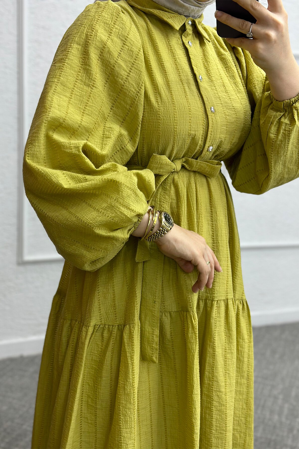 Yağ Yeşili Yade Elbise