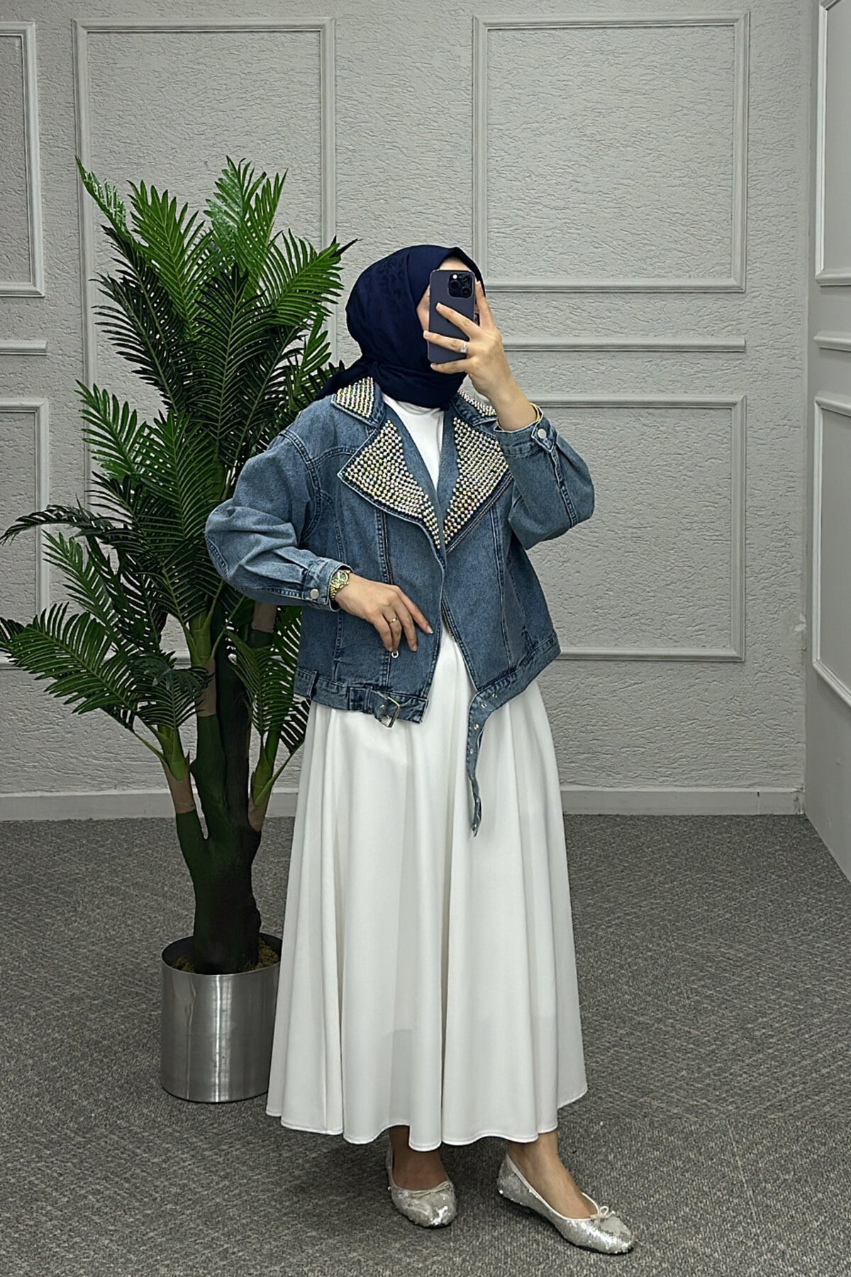 Zımbalı Koyu Kot Ceket