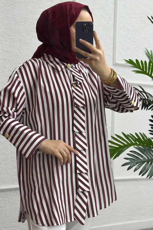 Bordo Çizgili Gömlek