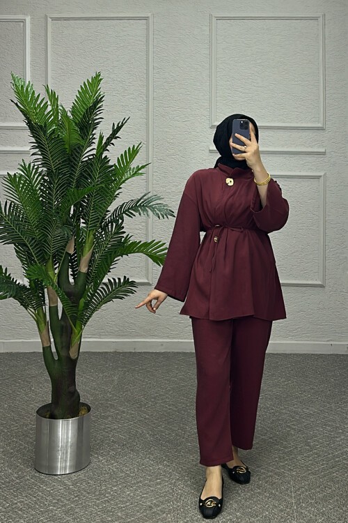 Eliz Bordo Pantolonlu Takım
