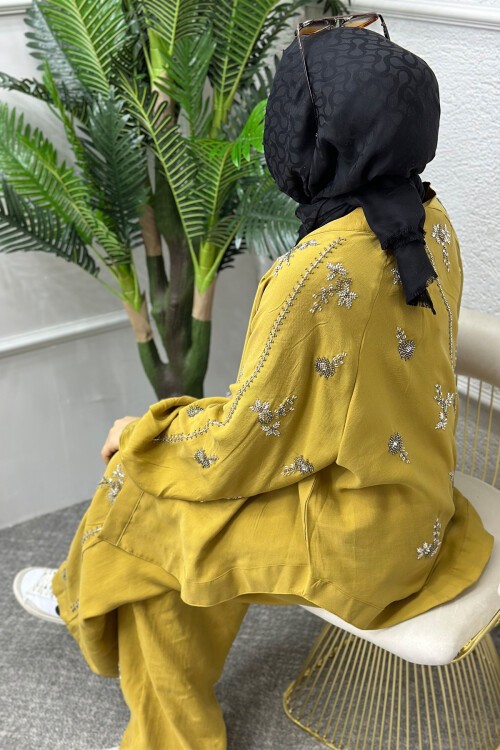 Yağ Yeşili İşlemeli Takım