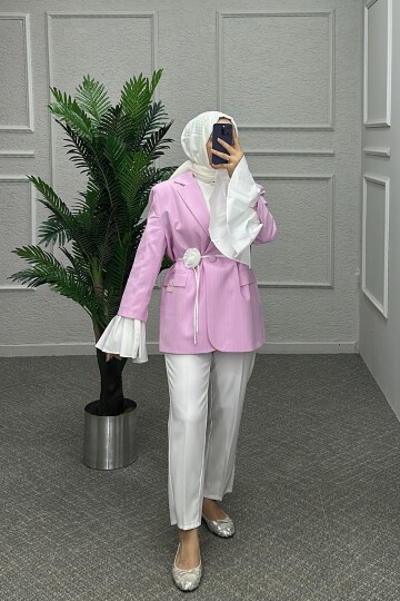 Pembe Garnili Blazer Ceket