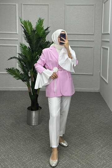 Pembe Garnili Blazer Ceket