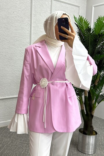 Pembe Garnili Blazer Ceket